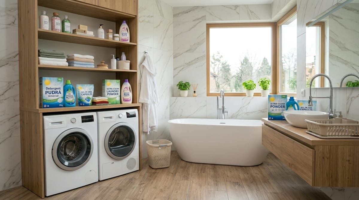 poza baie cu detergenti generata ai pentru magazin specializat homemart