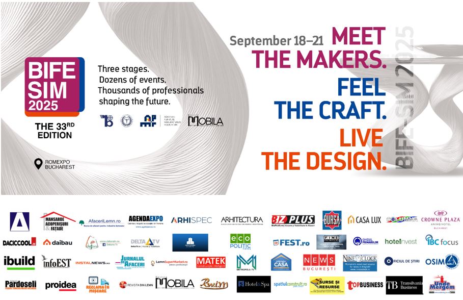 Key visual BIFE-SIM 2025 – Târg internațional de mobilă și design interior la Romexpo București, 18–21 septembrie.