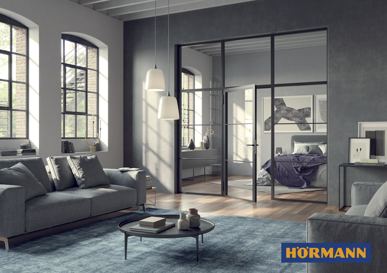 Usi de interior cu suprafețe vtrate mari, profile metalice subțiri și design cu aspect industrial - Hörmann