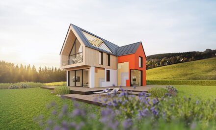 Casă modernă pe structură de lemn izolată cu plăci din fibră de lemn GUTEX