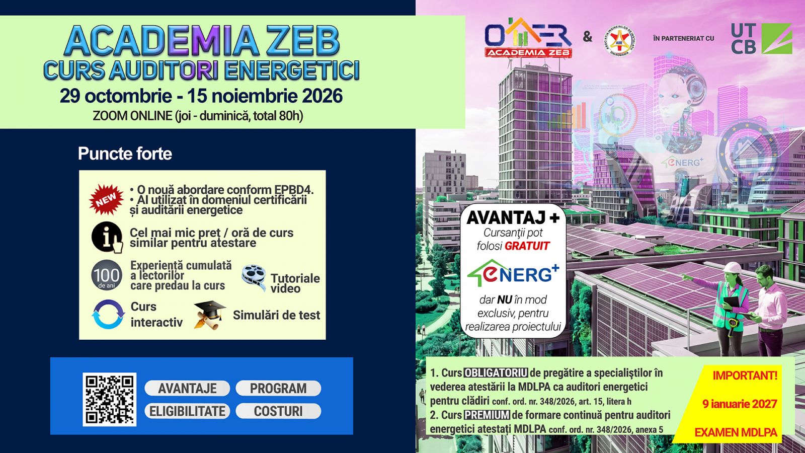 Academia ZEB, cursuri online OAER pentru atestarea și formarea continuă a auditorilor energetici, 29 octombrie – 15 noiembrie 2026.