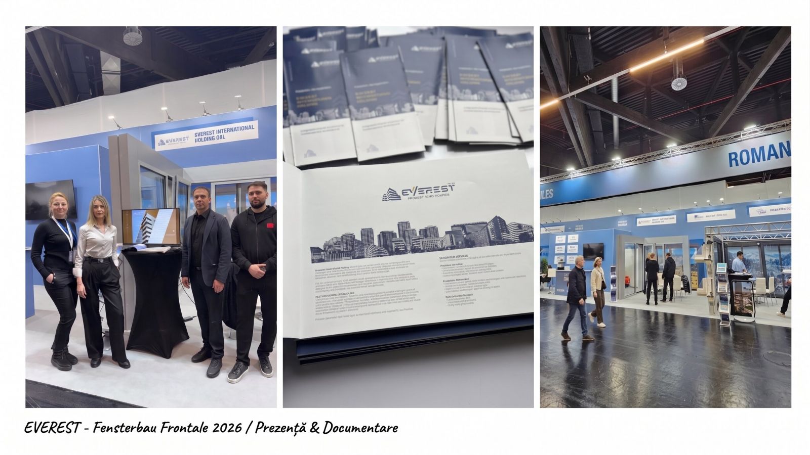 Echipa Everest International Holding la târgul Fensterbau Frontale 2026, prezentare soluții de fațade și tâmplărie din aluminiu.