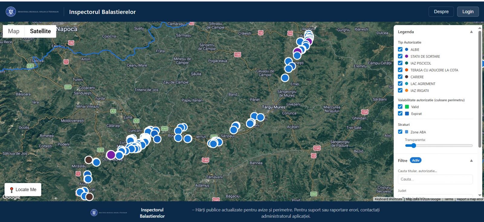 Harta Balastierelor, unde poti observa avizele pe fiecare curs de apă
