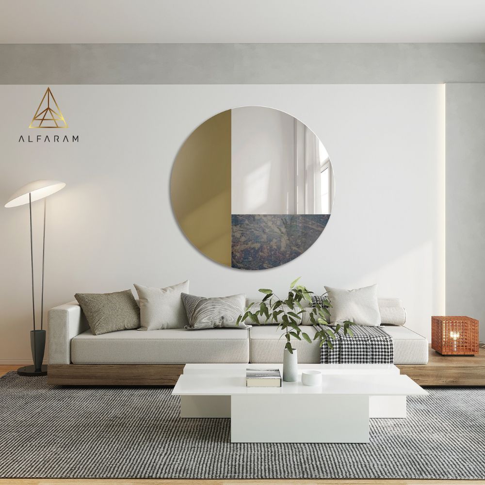 Panou decorativ rotund cu oglindă colorată maro, model TOMI