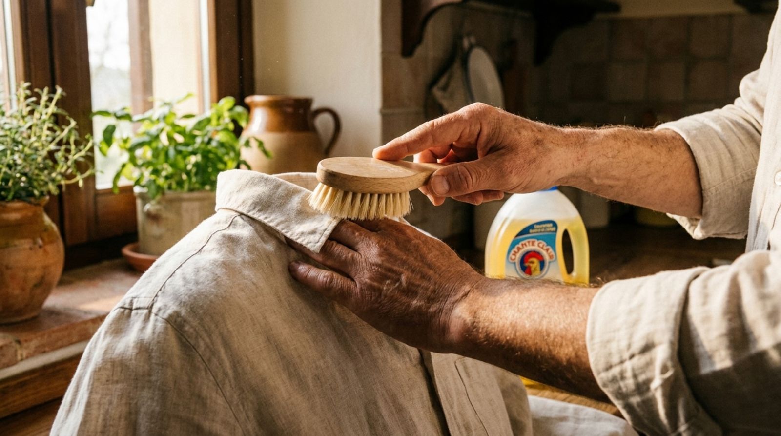 Curățarea petelor de transpirație de pe gulerul unei cămăși cu detergent pentru rufe